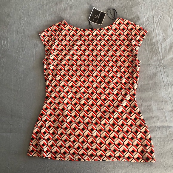 NWT Melanie Lyne Patterned Office Casual Red and Black Blouse - Picture 6 of 6